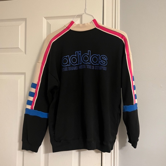 UO Adidas Originals Retro Mock Neck Colorblock Moto Racer Pullover Sweatshirt - Picture 13 of 16